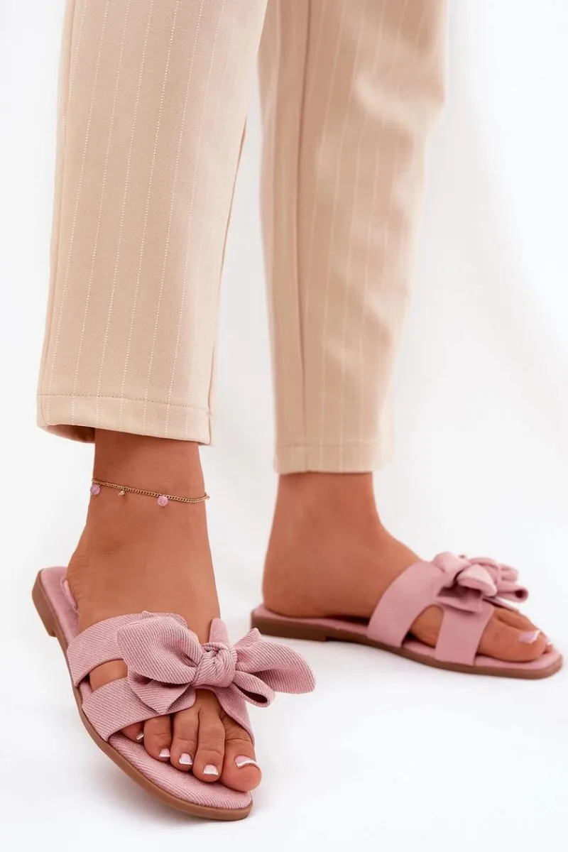 Klapki Damskie Klasyczne>Boto Płaskie Klapki Damskie Z Kokardką Różowe Tobin