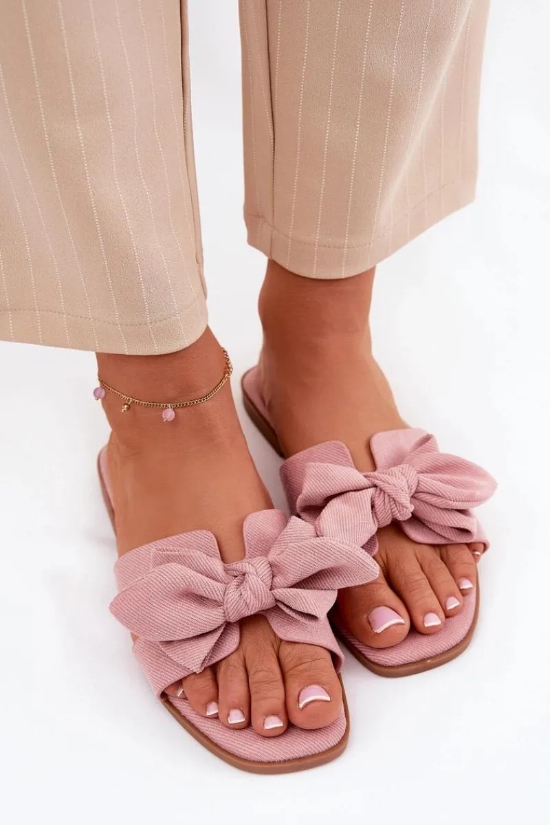 Klapki Damskie Klasyczne>Boto Płaskie Klapki Damskie Z Kokardką Różowe Tobin