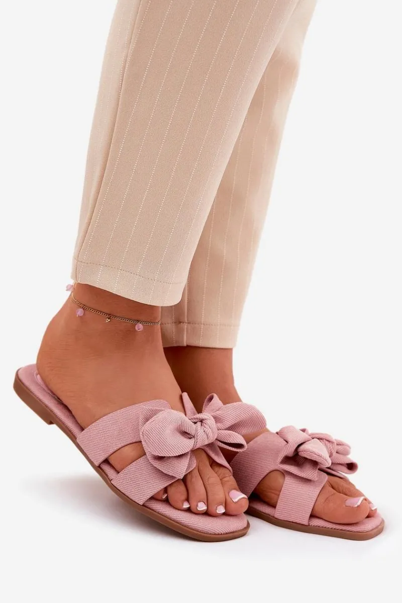 Klapki Damskie Klasyczne>Boto Płaskie Klapki Damskie Z Kokardką Różowe Tobin