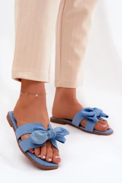 Discount Płaskie Klapki Damskie Z Kokardką Niebieskie Tobin Damskie Klapki Damskie Klasyczne