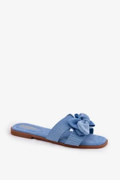 Discount Płaskie Klapki Damskie Z Kokardką Niebieskie Tobin Damskie Klapki Damskie Klasyczne