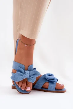 Discount Płaskie Klapki Damskie Z Kokardką Niebieskie Tobin Damskie Klapki Damskie Klasyczne