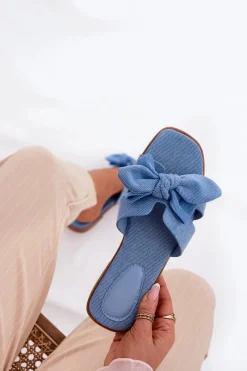 Discount Płaskie Klapki Damskie Z Kokardką Niebieskie Tobin Damskie Klapki Damskie Klasyczne