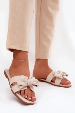 Clearance Boto Płaskie Klapki Damskie Z Kokardką Beżowe Tobin Beżowy