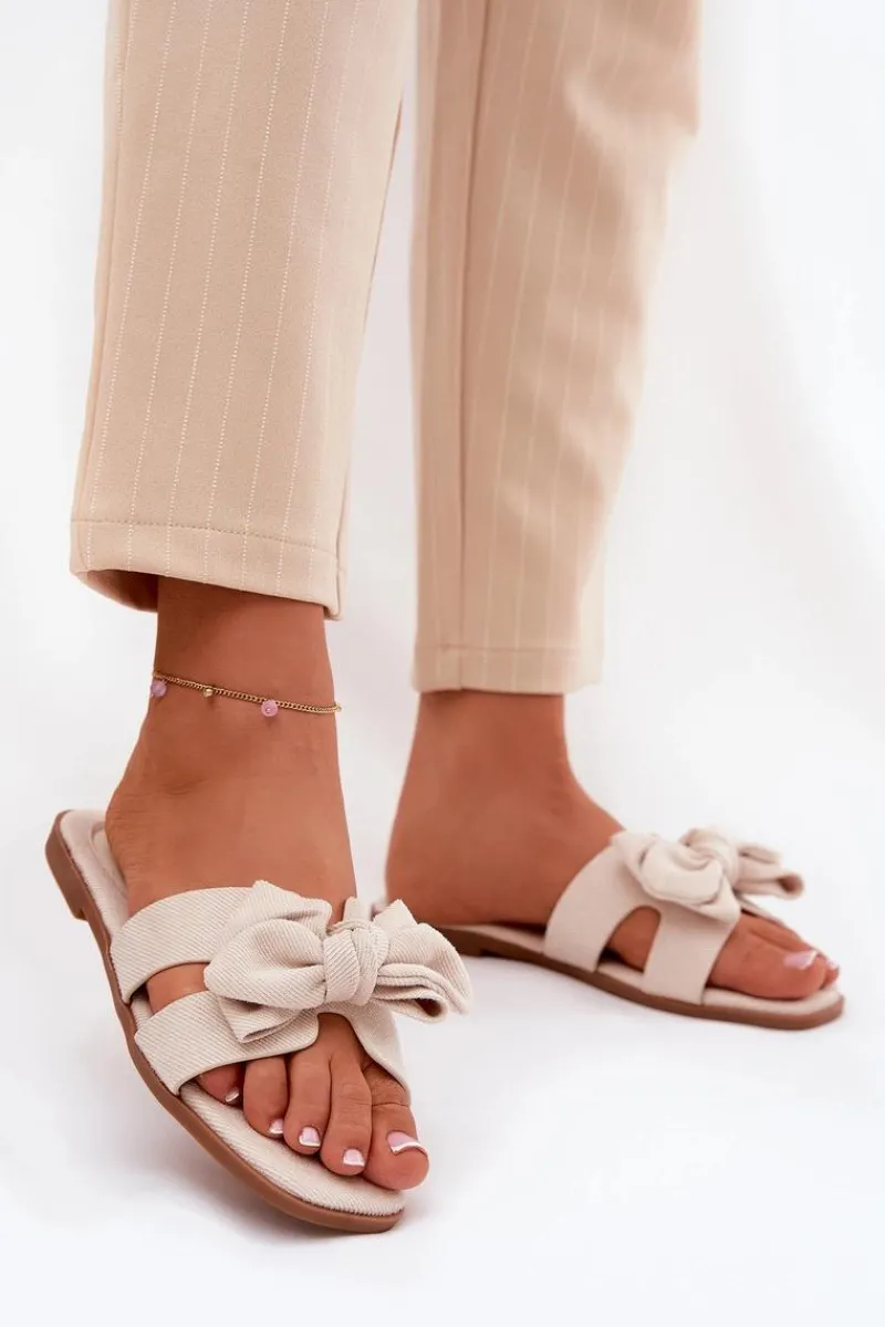 Clearance Boto Płaskie Klapki Damskie Z Kokardką Beżowe Tobin Beżowy