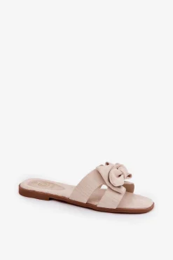 Clearance Boto Płaskie Klapki Damskie Z Kokardką Beżowe Tobin Beżowy