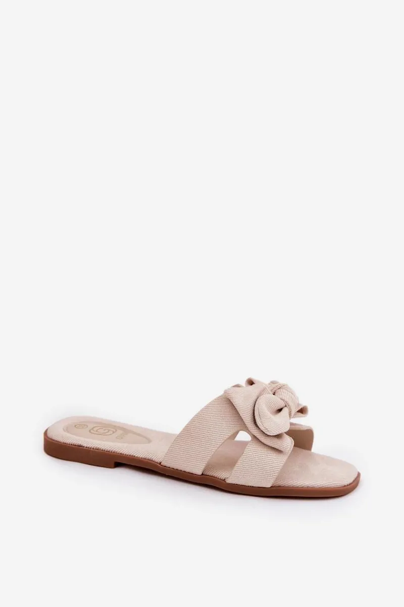 Clearance Boto Płaskie Klapki Damskie Z Kokardką Beżowe Tobin Beżowy