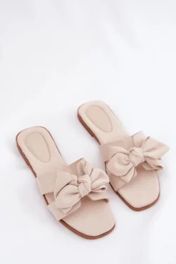 Clearance Boto Płaskie Klapki Damskie Z Kokardką Beżowe Tobin Beżowy