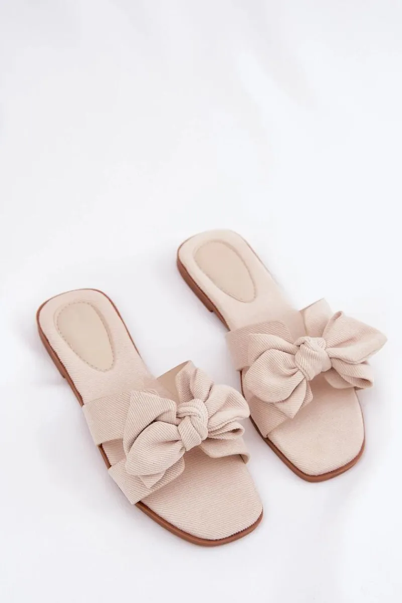 Clearance Boto Płaskie Klapki Damskie Z Kokardką Beżowe Tobin Beżowy