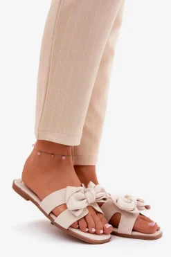 Clearance Boto Płaskie Klapki Damskie Z Kokardką Beżowe Tobin Beżowy