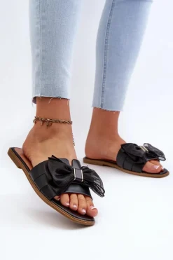 Klapki Damskie Klasyczne>Boto Płaskie Klapki Damskie Z Kokardą Czarne Balinda