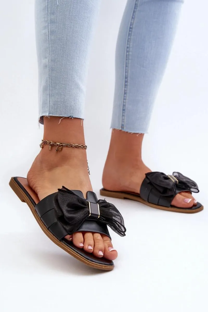 Klapki Damskie Klasyczne>Boto Płaskie Klapki Damskie Z Kokardą Czarne Balinda