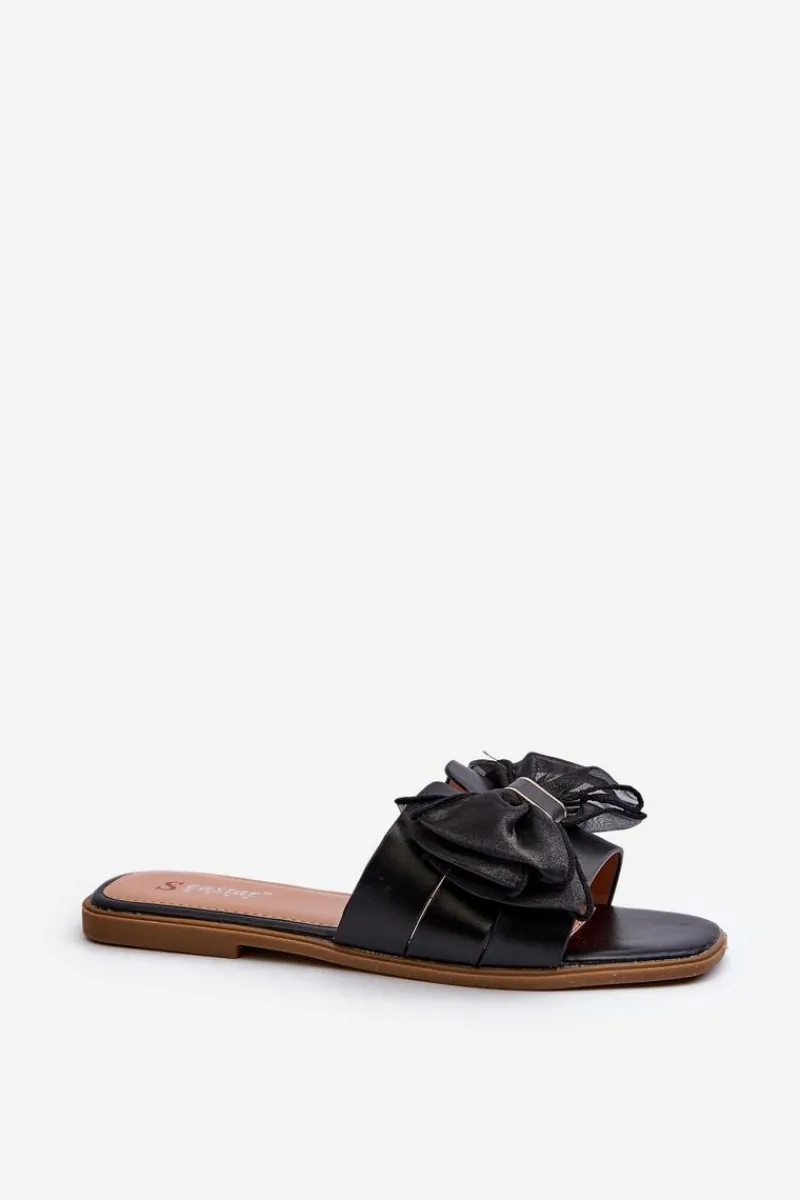 Klapki Damskie Klasyczne>Boto Płaskie Klapki Damskie Z Kokardą Czarne Balinda