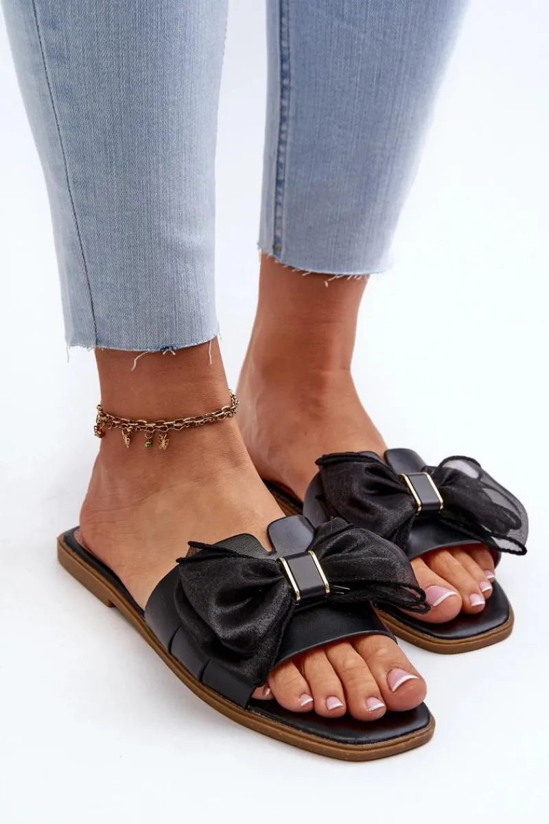 Klapki Damskie Klasyczne>Boto Płaskie Klapki Damskie Z Kokardą Czarne Balinda