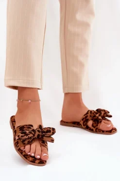 New Płaskie Klapki Damskie Z Kokardką Panterka Brązowe Tobin Damskie Klapki Damskie Klasyczne