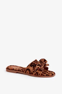 New Płaskie Klapki Damskie Z Kokardką Panterka Brązowe Tobin Damskie Klapki Damskie Klasyczne