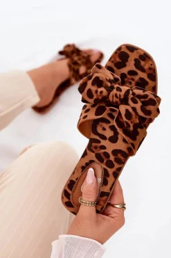 New Płaskie Klapki Damskie Z Kokardką Panterka Brązowe Tobin Damskie Klapki Damskie Klasyczne