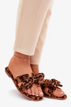 New Płaskie Klapki Damskie Z Kokardką Panterka Brązowe Tobin Damskie Klapki Damskie Klasyczne