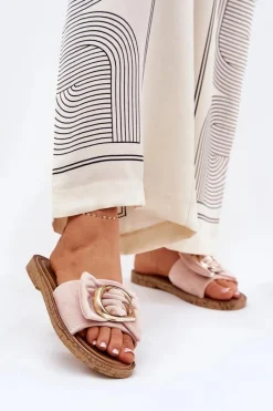 Klapki Damskie Klasyczne>Boto Płaskie Klapki Damskie Z Ozdobnym Detalem Różowe Nellodra Różowy