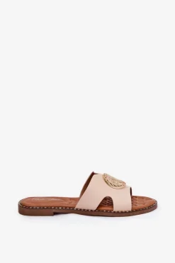 Sale Boto Płaskie Klapki Damskie Z Ozdobnym Detalem Beżowe Oferry