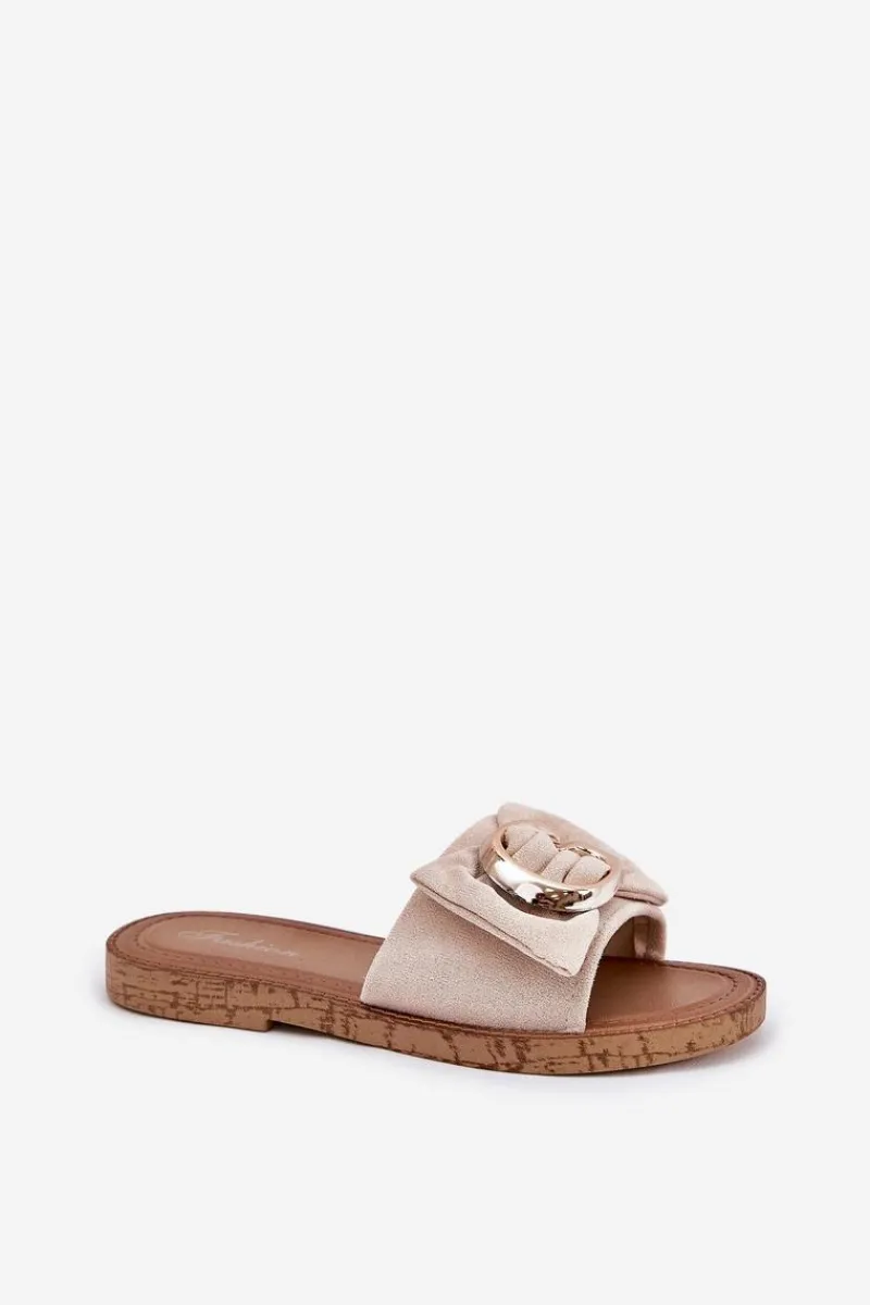 Boto Płaskie Klapki Damskie Z Ozdobnym Detalem Beżowe Nellodra Beżowy