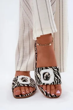 Hot Boto Płaskie Klapki Damskie Z Ozdobną Klamrą Zebra Clariola