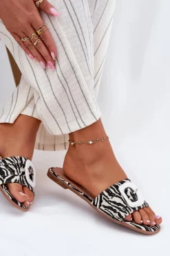 Hot Boto Płaskie Klapki Damskie Z Ozdobną Klamrą Zebra Clariola