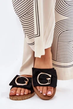 Best Boto Płaskie Klapki Damskie Z Ozdobnym Detalem Czarne Nellodra Czarny