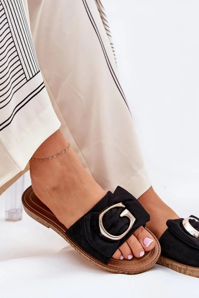 Best Boto Płaskie Klapki Damskie Z Ozdobnym Detalem Czarne Nellodra Czarny