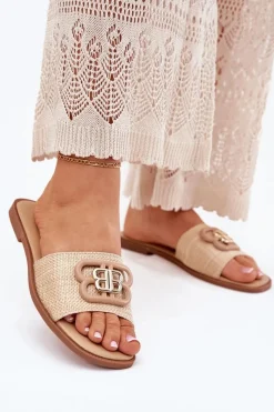 Klapki Damskie Klasyczne>Boto Płaskie Klapki Damskie Z Ozdobnym Detalem Beżowe Nenitta Beżowy