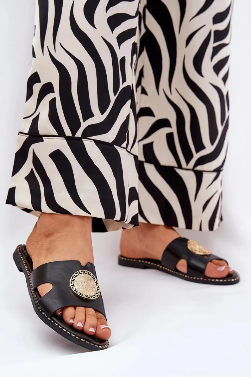 Klapki Damskie Klasyczne>Boto Płaskie Klapki Damskie Z Ozdobnym Detalem Czarne Oferry