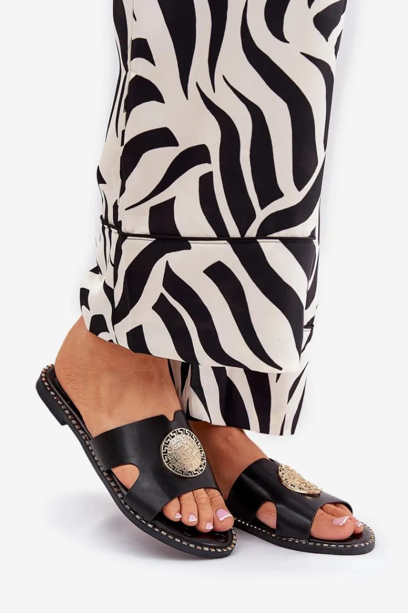 Klapki Damskie Klasyczne>Boto Płaskie Klapki Damskie Z Ozdobnym Detalem Czarne Oferry