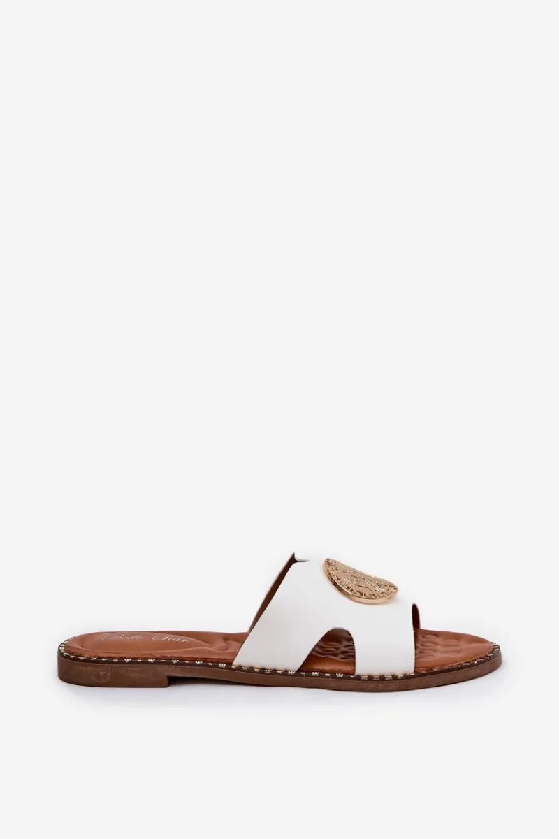 Płaskie Klapki Damskie Z Ozdobnym Detalem Białe Oferry Damskie Klapki Damskie Klasyczne