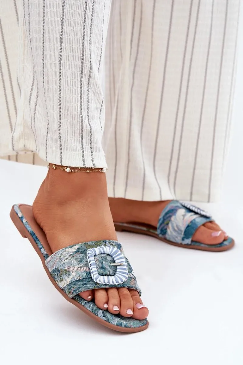 Hot Boto Płaskie Klapki Damskie Z Ozdobną Klamrą e Clariola Niebieski