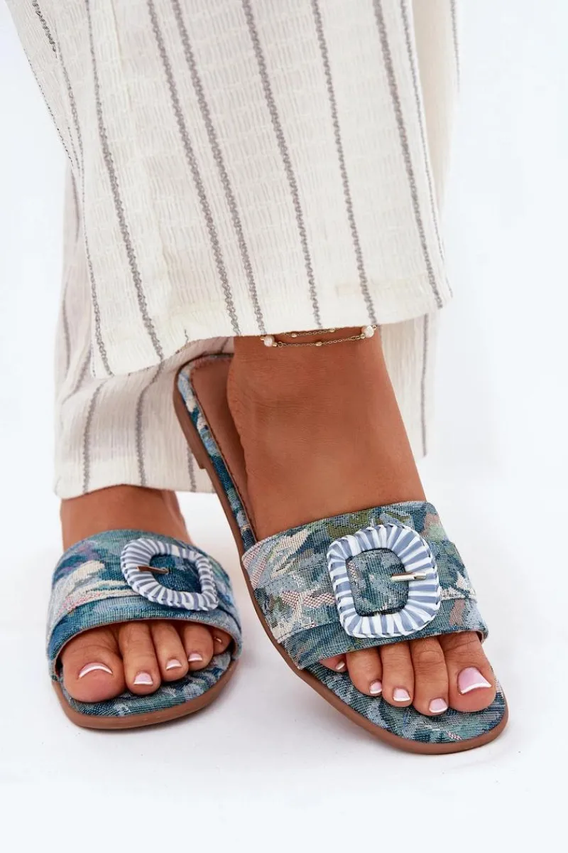 Hot Boto Płaskie Klapki Damskie Z Ozdobną Klamrą e Clariola Niebieski