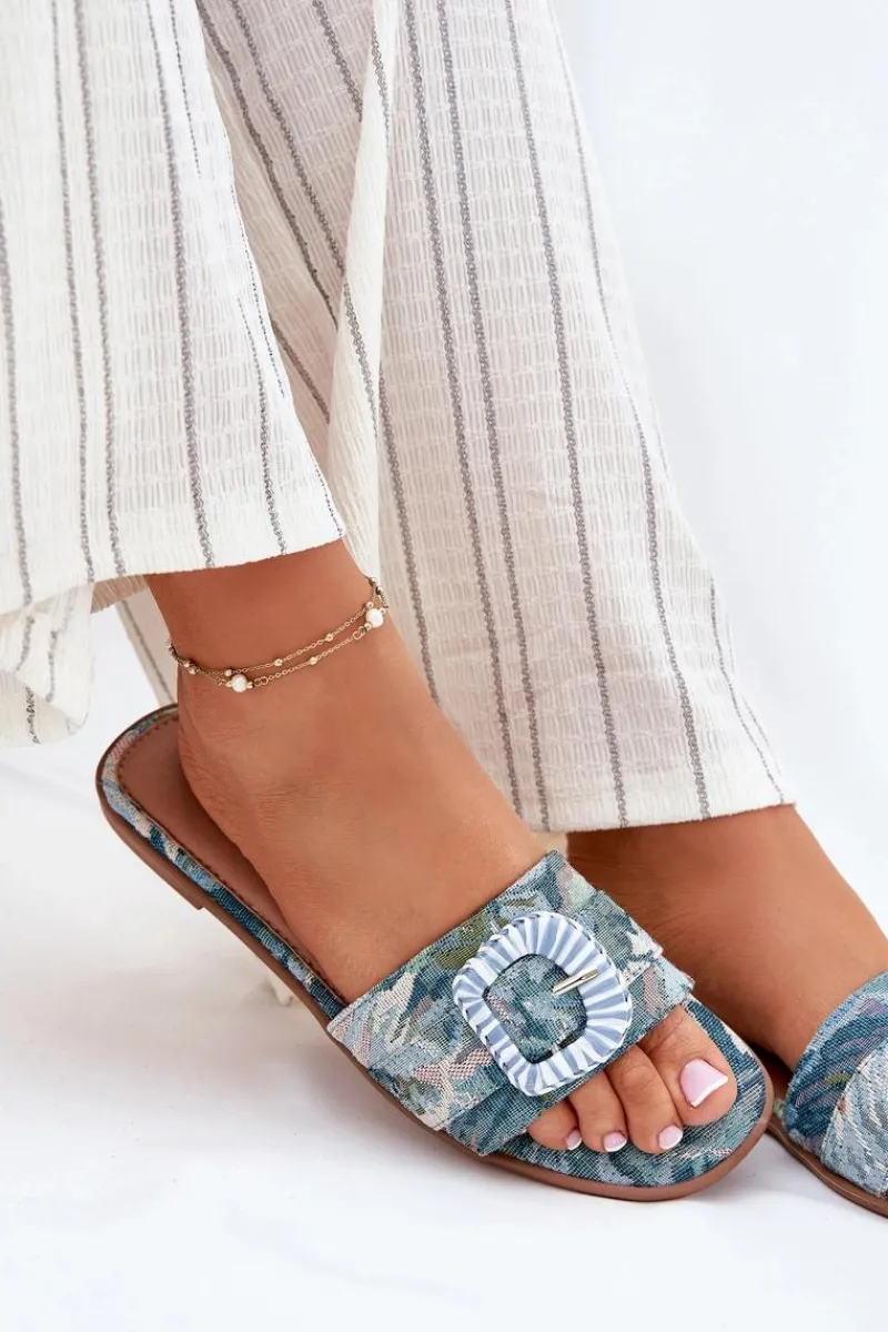 Hot Boto Płaskie Klapki Damskie Z Ozdobną Klamrą e Clariola Niebieski