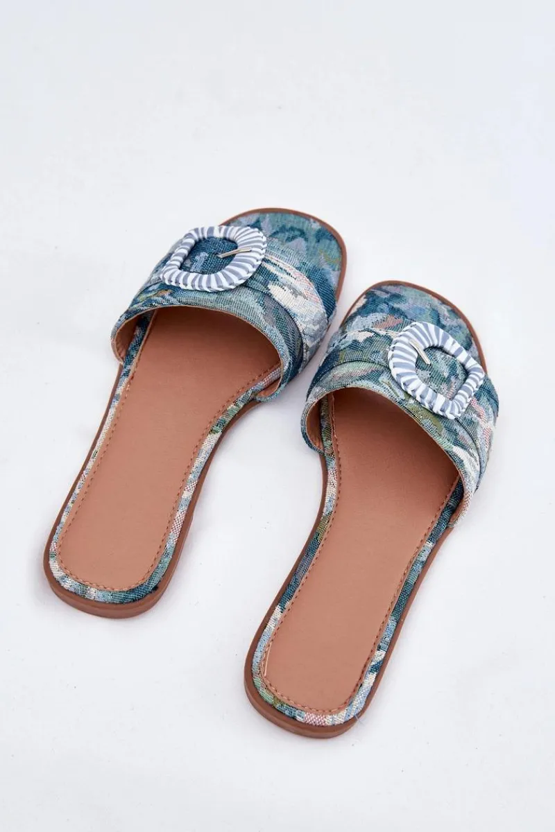 Hot Boto Płaskie Klapki Damskie Z Ozdobną Klamrą e Clariola Niebieski