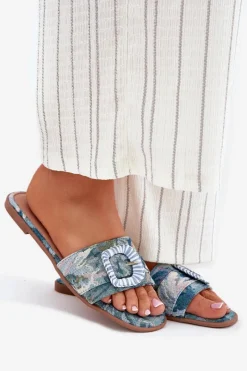 Hot Boto Płaskie Klapki Damskie Z Ozdobną Klamrą e Clariola Niebieski