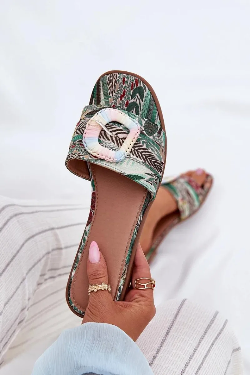 Klapki Damskie Klasyczne>Boto Płaskie Klapki Damskie Z Ozdobną Klamrą Multikolor Clariola Wielokolorowy