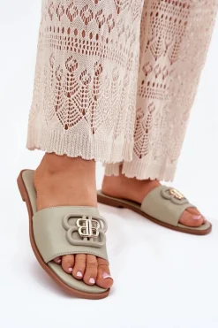 Klapki Damskie Klasyczne>Boto Płaskie Klapki Damskie Z Ozdobnym Detalem Zielone Nenitta Zielony