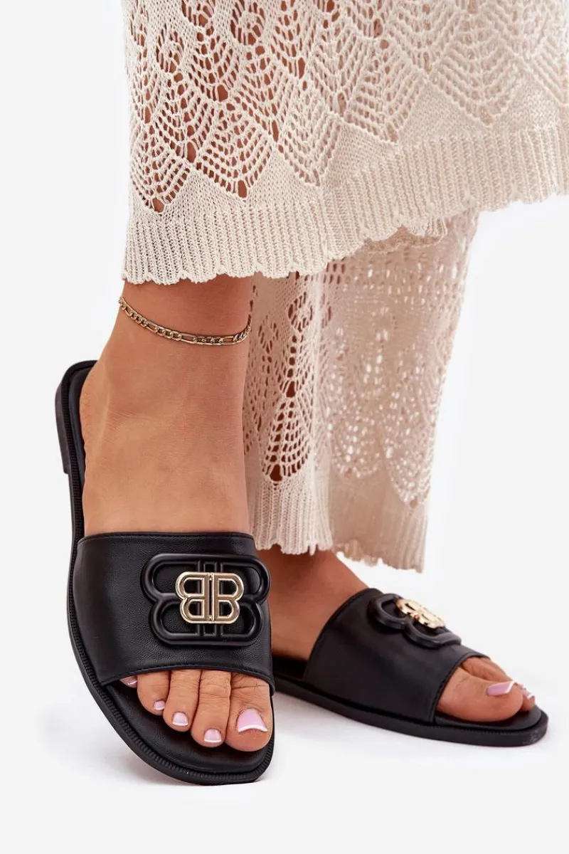 Best Boto Płaskie Klapki Damskie Z Ozdobnym Detalem Czarne Nenitta Czarny