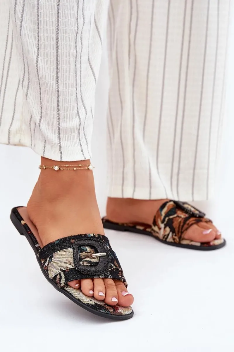 Sale Płaskie Klapki Damskie Z Ozdobną Klamrą Czarne Clariola Damskie Klapki Damskie Klasyczne