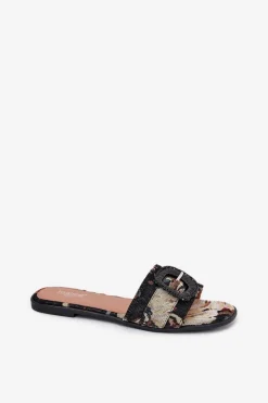 Sale Płaskie Klapki Damskie Z Ozdobną Klamrą Czarne Clariola Damskie Klapki Damskie Klasyczne