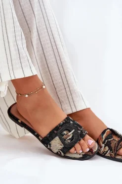 Sale Płaskie Klapki Damskie Z Ozdobną Klamrą Czarne Clariola Damskie Klapki Damskie Klasyczne