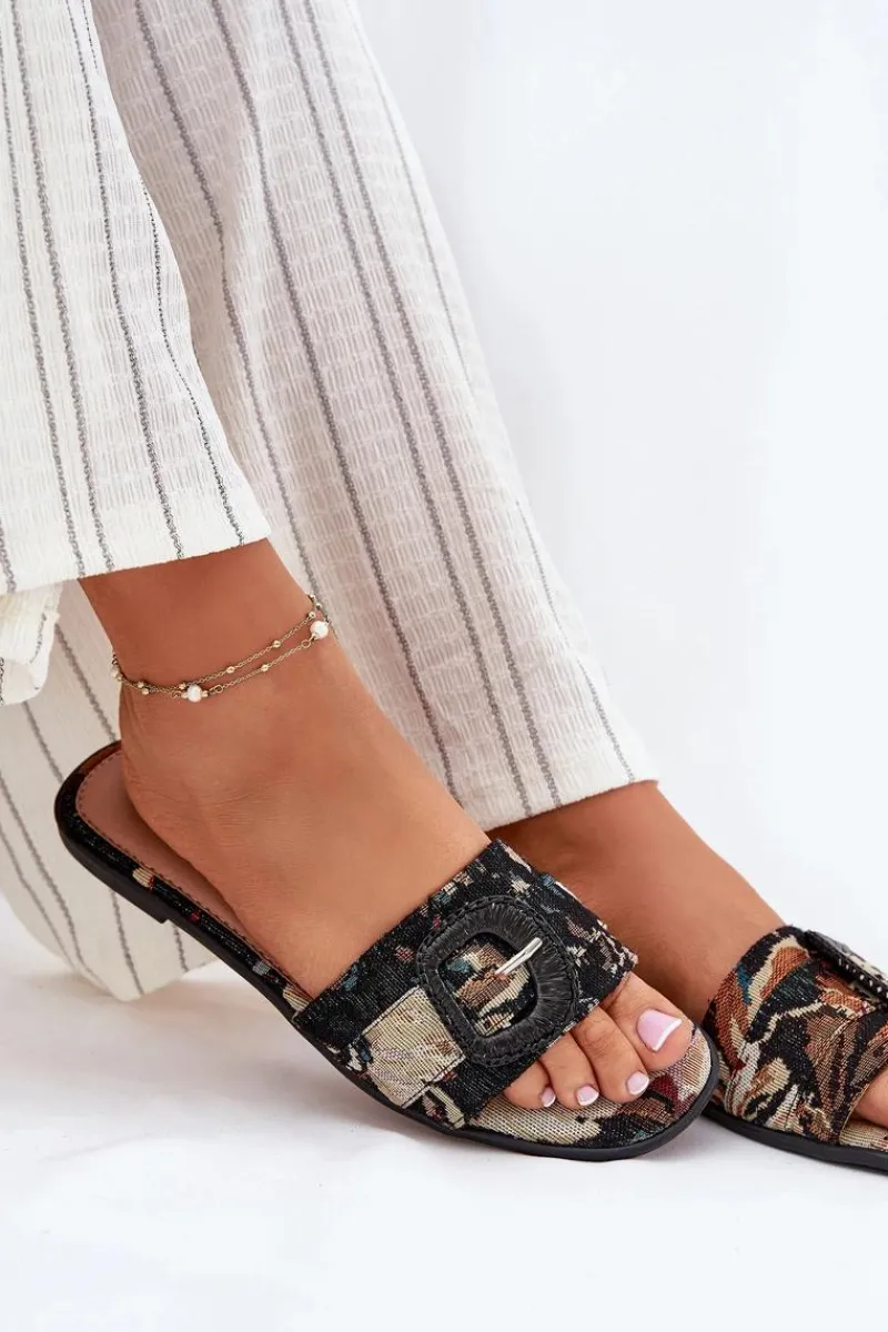 Sale Płaskie Klapki Damskie Z Ozdobną Klamrą Czarne Clariola Damskie Klapki Damskie Klasyczne