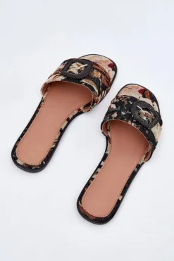 Sale Płaskie Klapki Damskie Z Ozdobną Klamrą Czarne Clariola Damskie Klapki Damskie Klasyczne