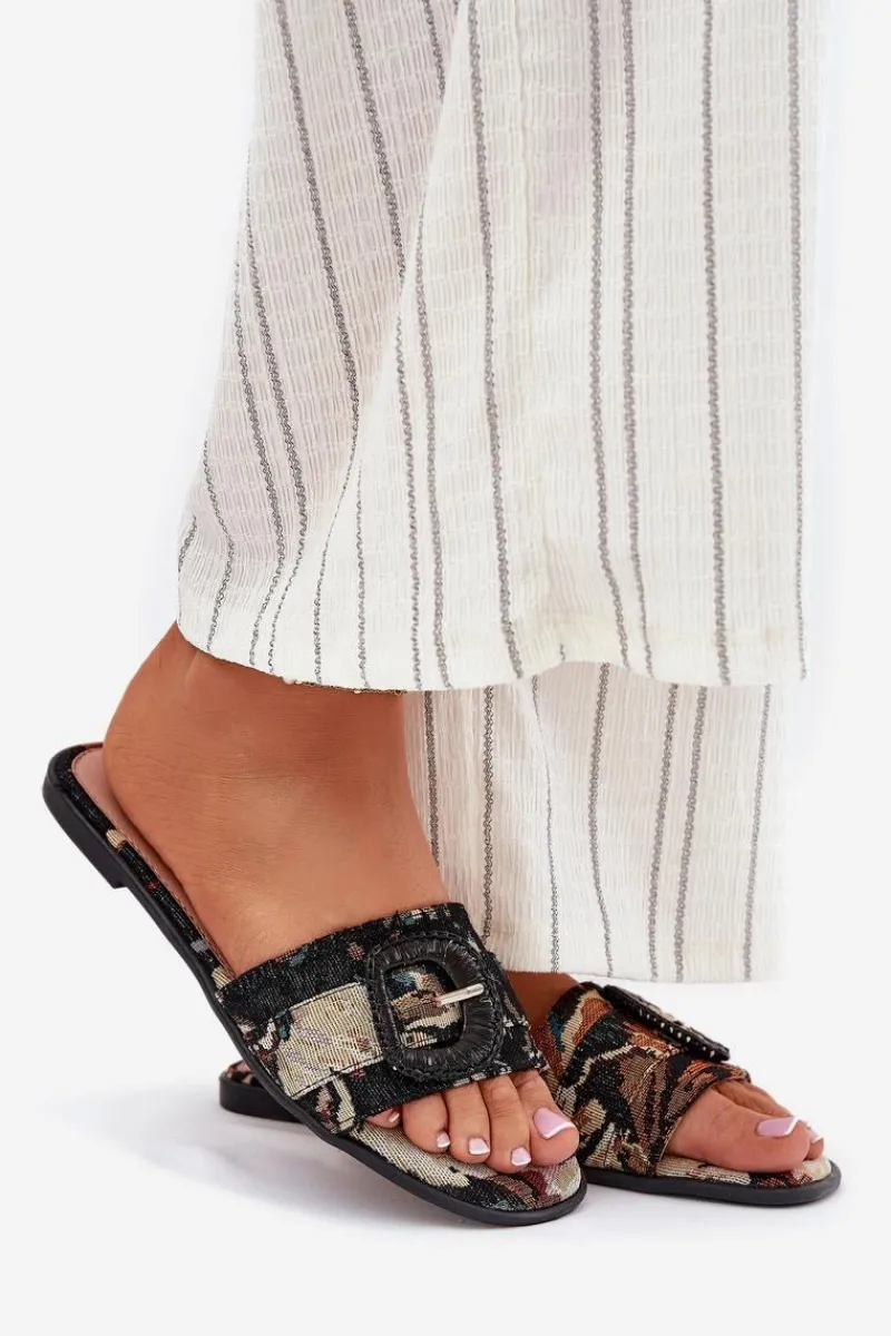 Sale Płaskie Klapki Damskie Z Ozdobną Klamrą Czarne Clariola Damskie Klapki Damskie Klasyczne