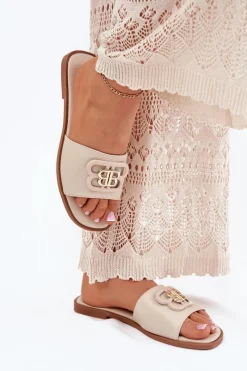 Outlet Płaskie Klapki Damskie Z Ozdobnym Detalem Beżowe Nenitta Damskie Klapki Damskie Klasyczne