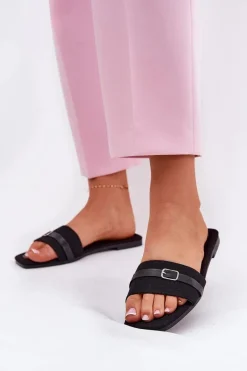Online Płaskie Klapki Damskie Z Paskiem I Sprzączką Czarne Zilina Damskie Klapki Damskie Klasyczne