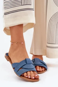 Klapki Damskie Klasyczne>Boto Płaskie Klapki Damskie Z Przeplatającymi Się Paskami Jeansowe Selaenor Niebieski